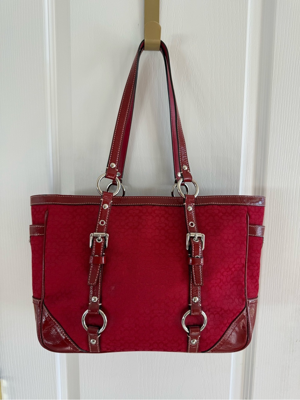 Y2K Authentic Coach Crimson Red Signature Small C Tote - Picture 2 of 12